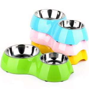 Bát ăn đôi cho chó mèo tráng men inox SUPER DESIGN Double Round Bowls