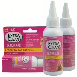 Phải làm gì khi phát hiện tụ máu vành tai ở chó 1 Bột nhổ lông tai cho chó mèo BBN Extra Clean